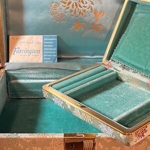 Vintage Farrington Texol Jewelry Box Plus Travel Rigid Case Flowers Tapestry